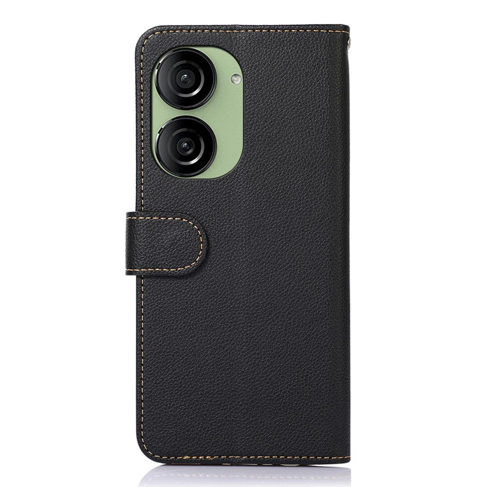 KHAZNEH Til Asus Zenfone 10 5G PU Læderetui Litchi Tekstur Pung RFID Blokerende Stativ Telefoncover