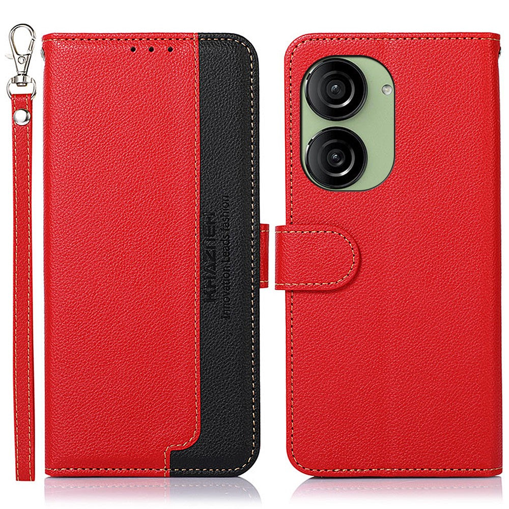 KHAZNEH Til Asus Zenfone 10 5G PU Læderetui Litchi Tekstur Pung RFID Blokerende Stativ Telefoncover