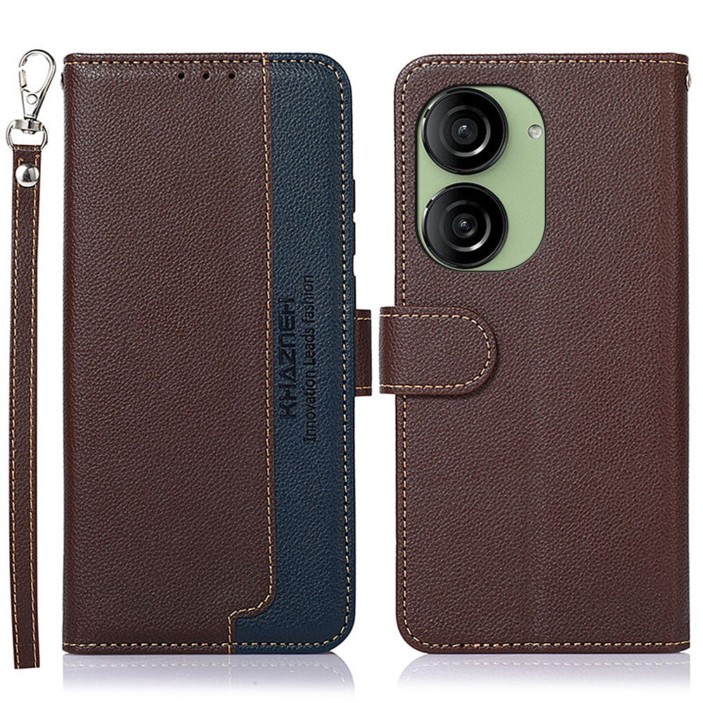 KHAZNEH Til Asus Zenfone 10 5G PU Læderetui Litchi Tekstur Pung RFID Blokerende Stativ Telefoncover