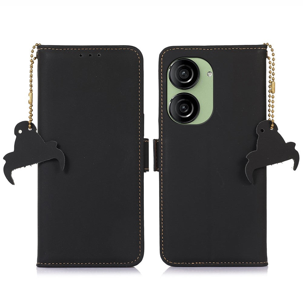For Asus Zenfone 10 5G Silky Feeling Genuine Cow Leather Phone Cover RFID Blocking Wallet Stand Case