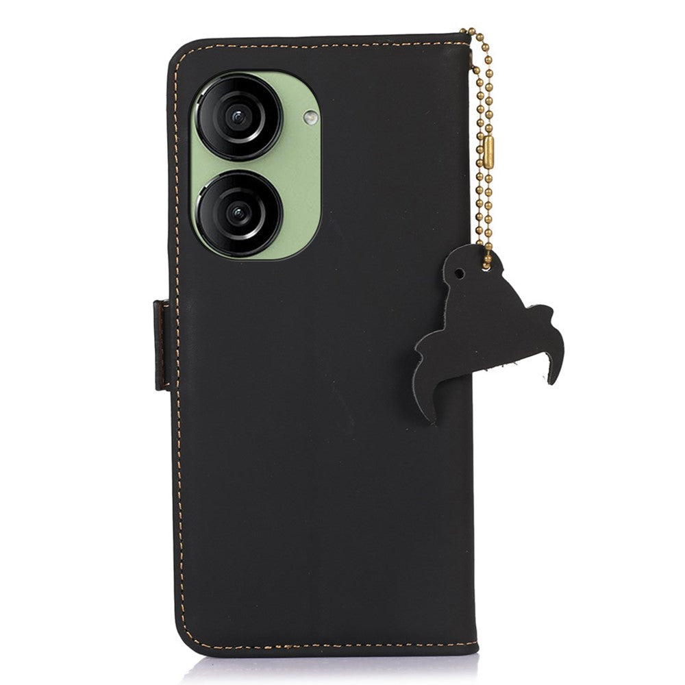For Asus Zenfone 10 5G Silky Feeling Genuine Cow Leather Phone Cover RFID Blocking Wallet Stand Case