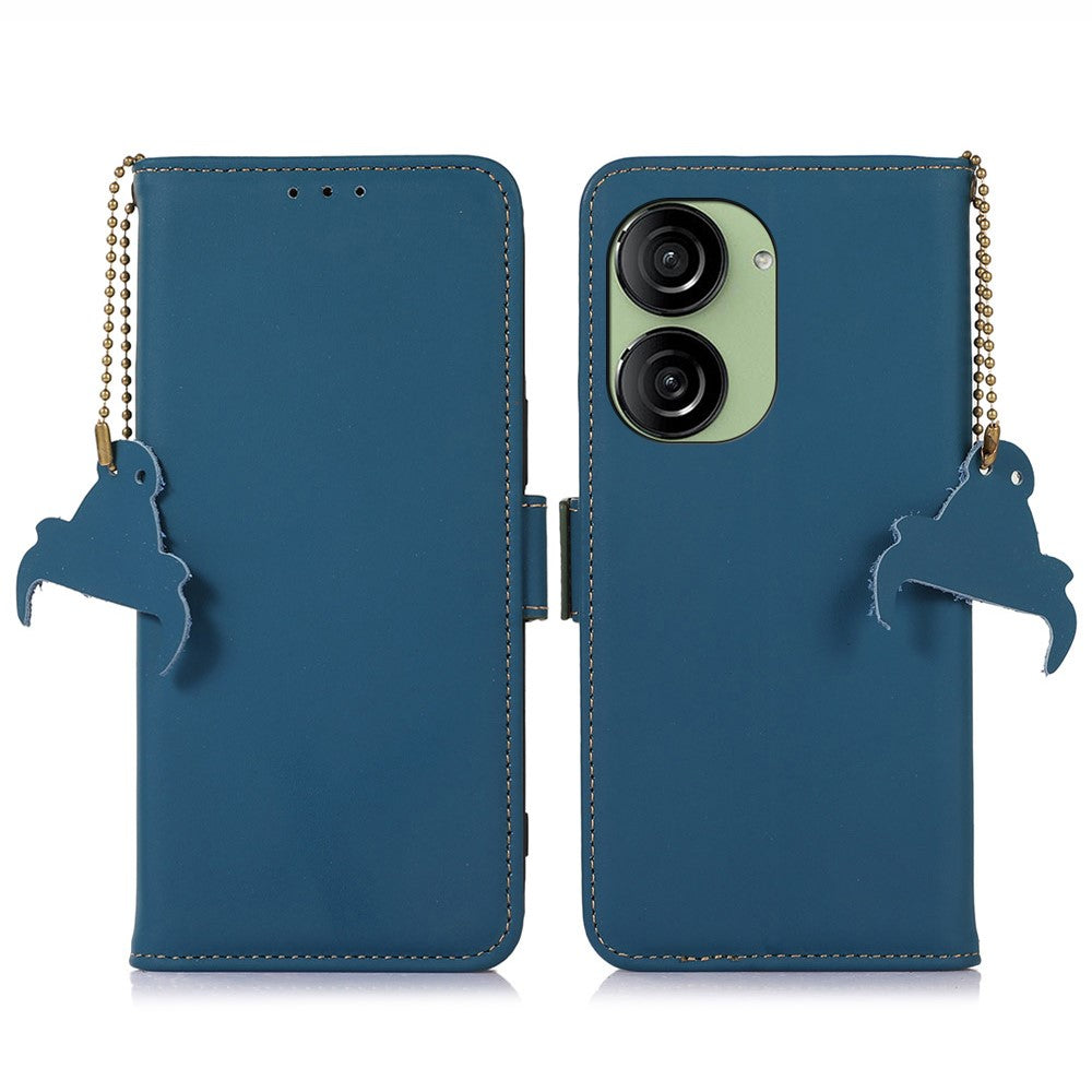 For Asus Zenfone 10 5G Silky Feeling Genuine Cow Leather Phone Cover RFID Blocking Wallet Stand Case