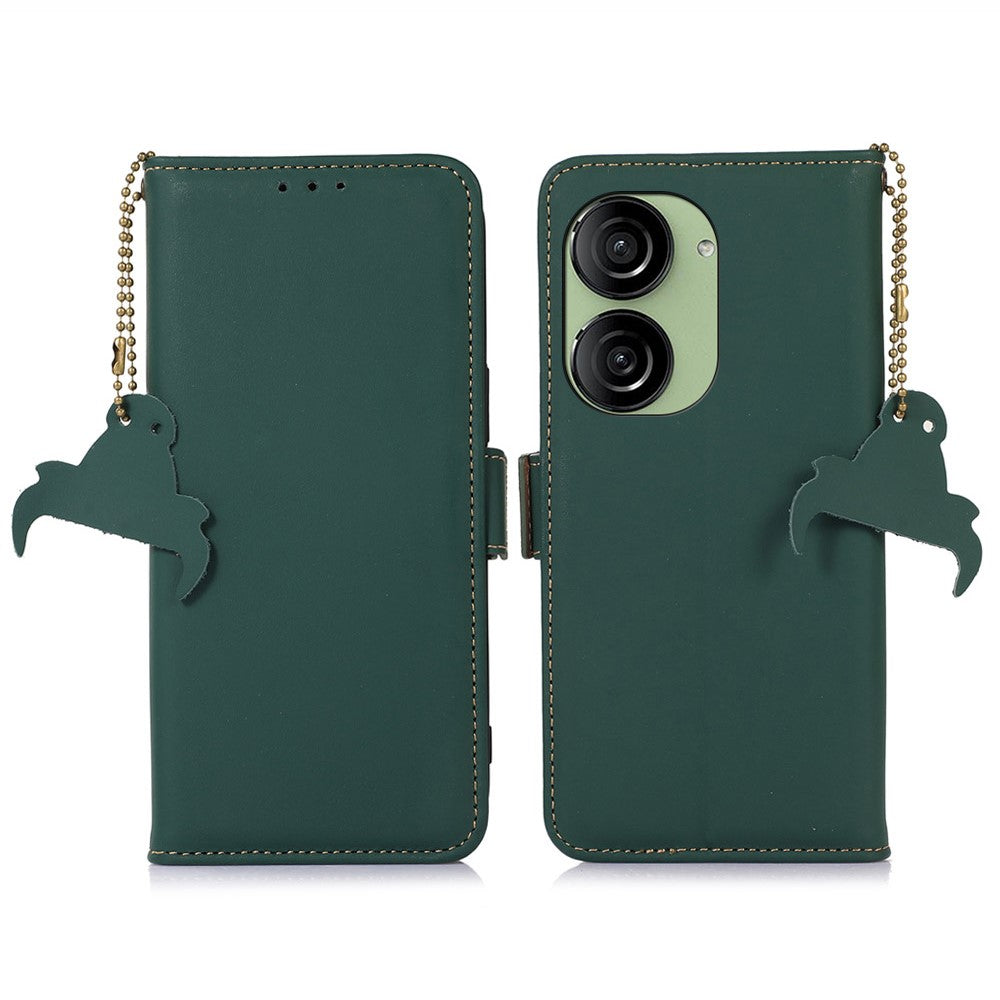 For Asus Zenfone 10 5G Silky Feeling Genuine Cow Leather Phone Cover RFID Blocking Wallet Stand Case