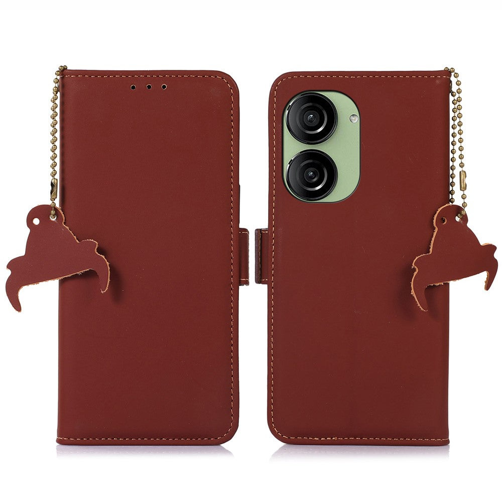 For Asus Zenfone 10 5G Silky Feeling Genuine Cow Leather Phone Cover RFID Blocking Wallet Stand Case