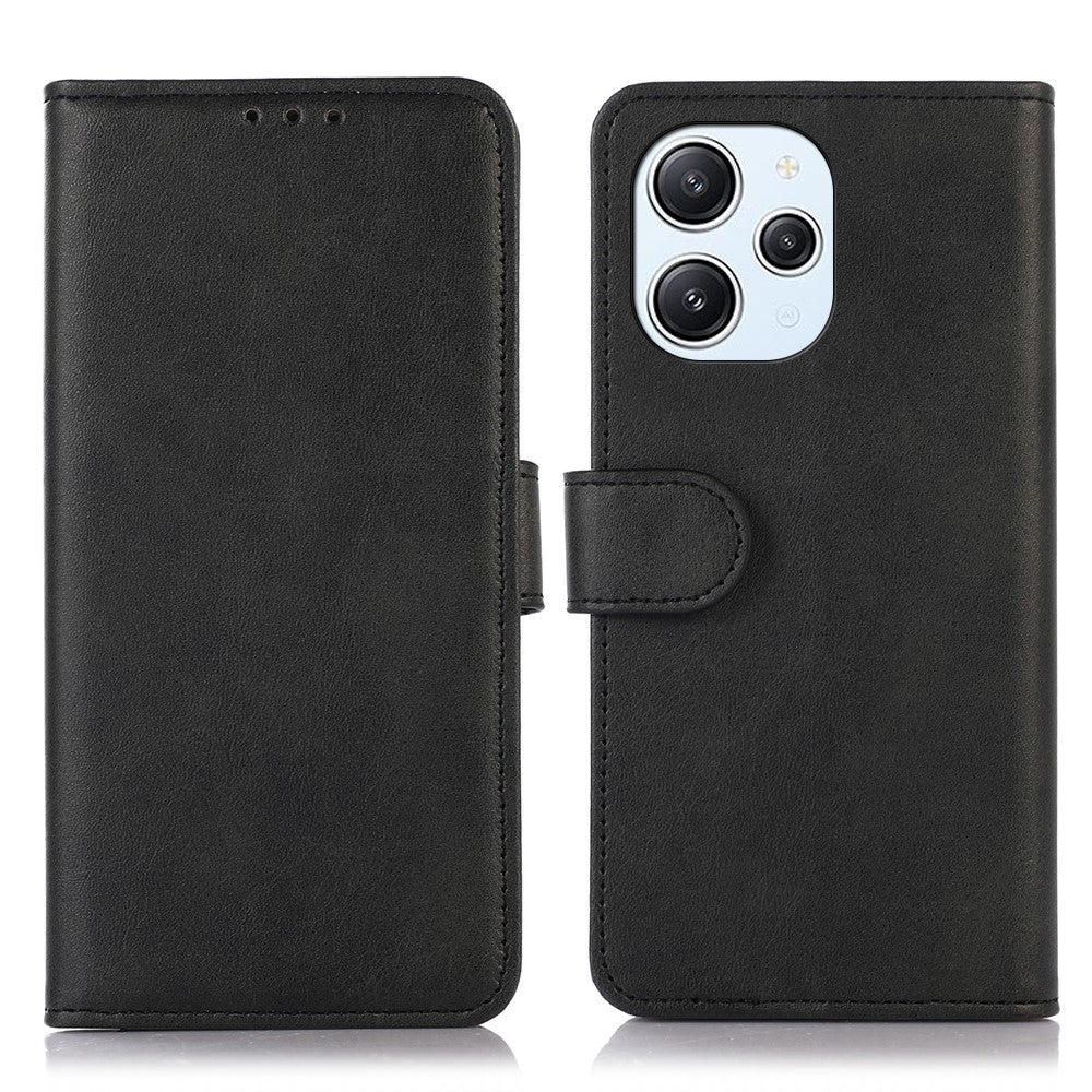 PU Leather Phone Case for Xiaomi Redmi 12 4G , Cowhide Texture Wallet Cover with Stand