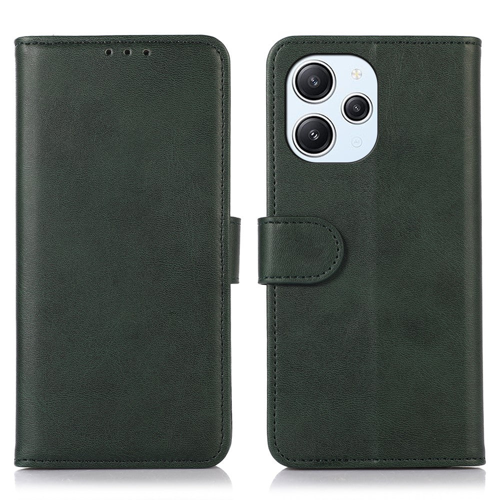 PU Leather Phone Case for Xiaomi Redmi 12 4G , Cowhide Texture Wallet Cover with Stand