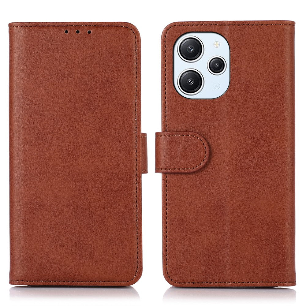 PU Leather Phone Case for Xiaomi Redmi 12 4G , Cowhide Texture Wallet Cover with Stand