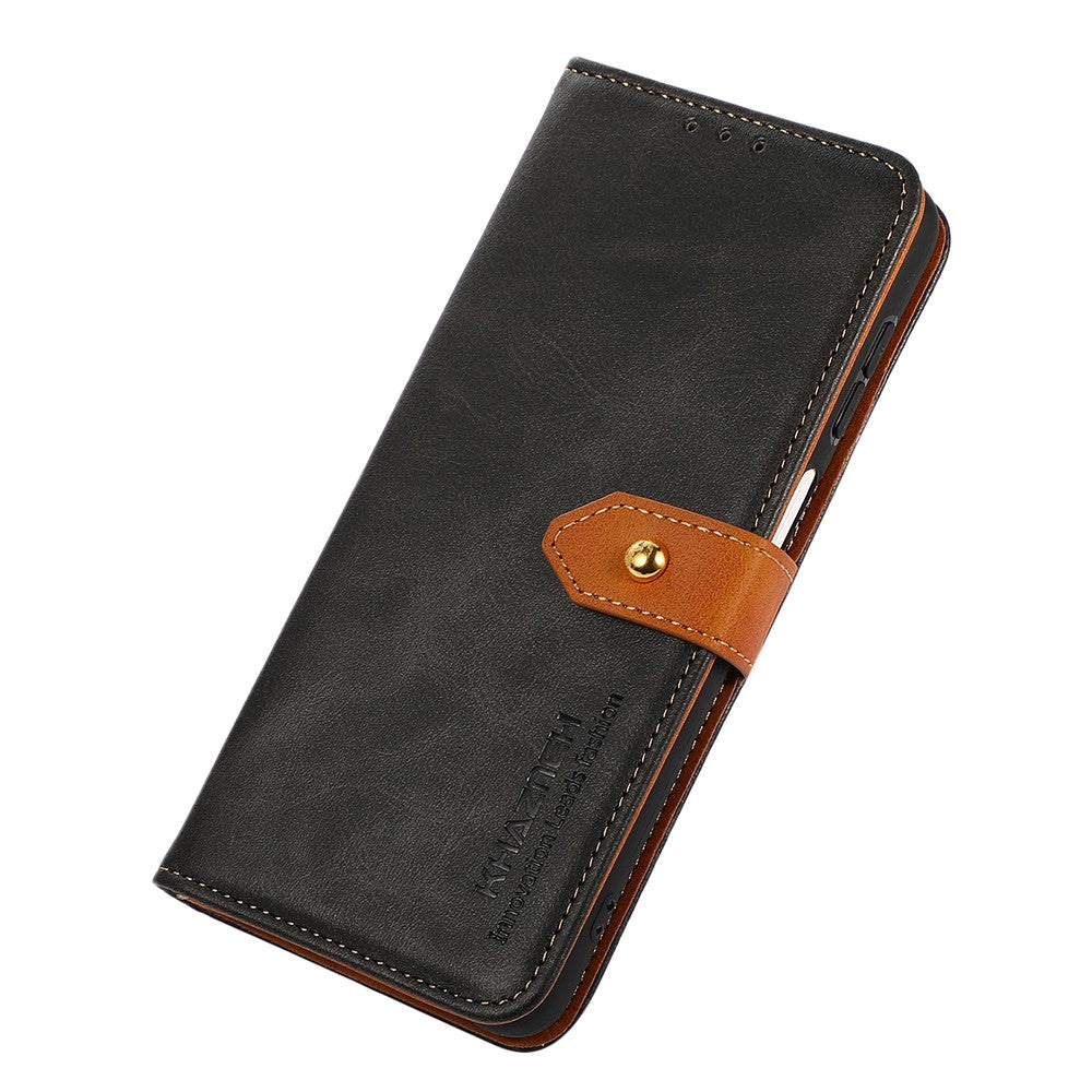 KHAZNEH For Xiaomi Redmi 12 4G Cowhide Texture PU Leather Wallet Shell Anti-drop Phone Stand Cover