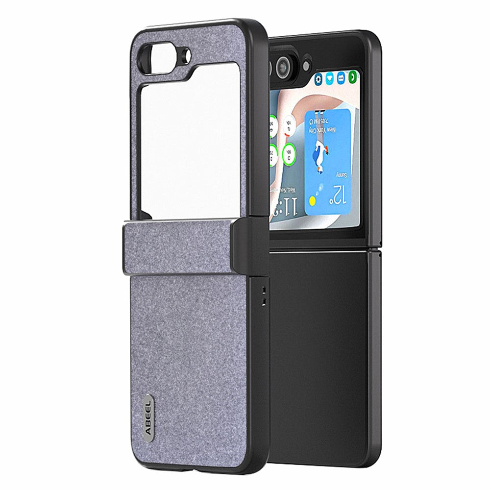 ABEEL För Samsung Galaxy Z Flip5 5G PU-läderbelagt PC-skal med gångjärnsdesign, glitter, mobilskal