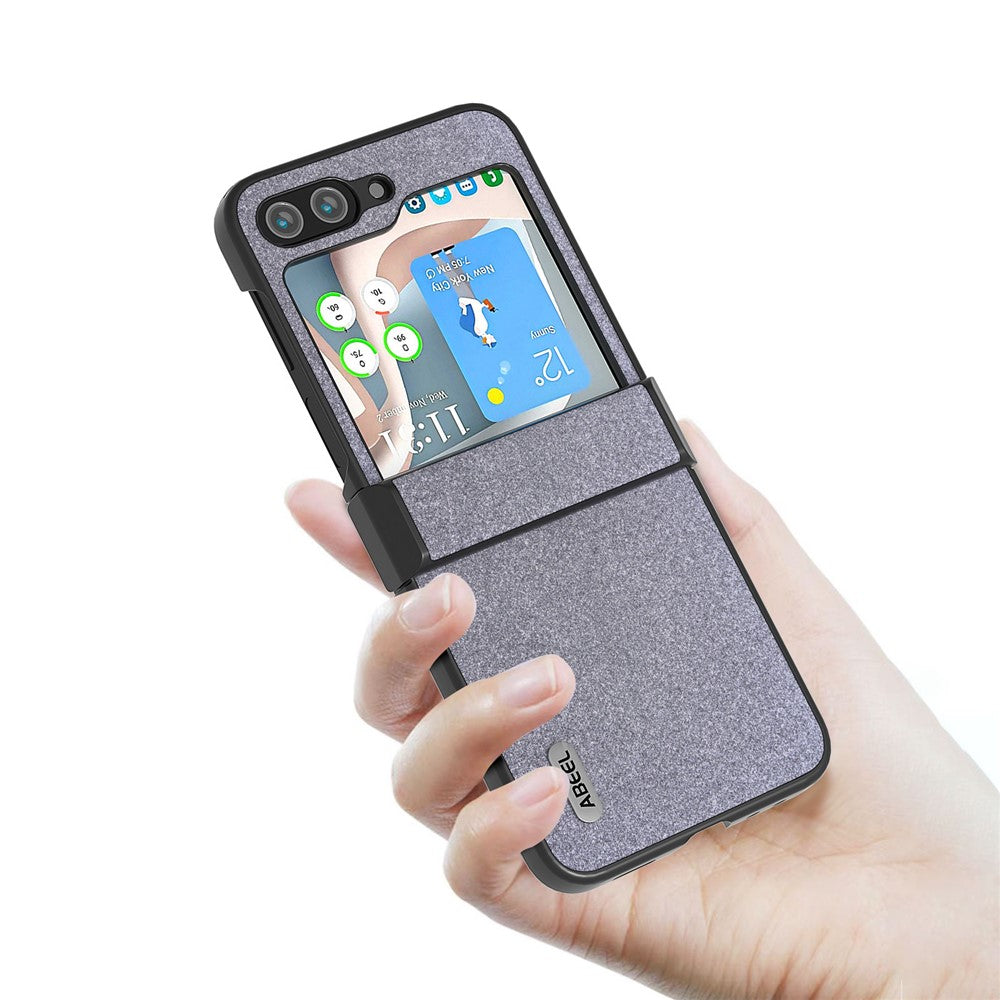 ABEEL För Samsung Galaxy Z Flip5 5G PU-läderbelagt PC-skal med gångjärnsdesign, glitter, mobilskal