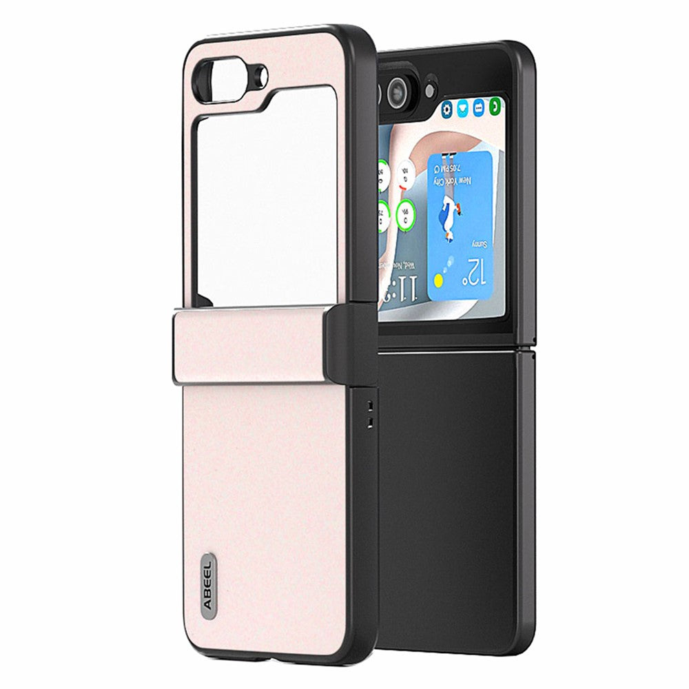 ABEEL För Samsung Galaxy Z Flip5 5G PU-läderbelagt PC-skal med gångjärnsdesign, glitter, mobilskal