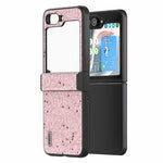 ABEEL För Samsung Galaxy Z Flip5 5G PU-läderbelagt PC-skal med gångjärnsdesign, glitter, mobilskal