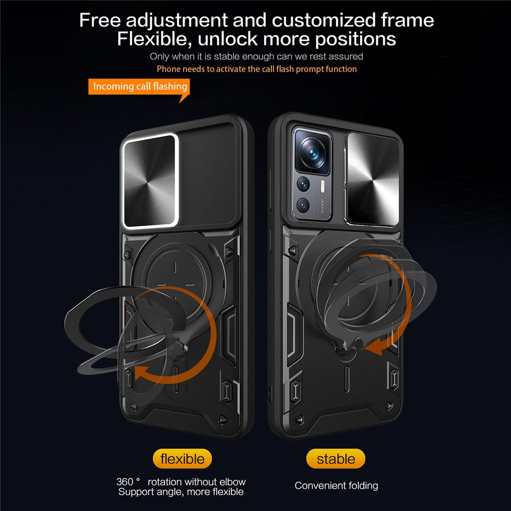 Xiaomi 12T 5G / 12T Pro 5G / Redmi K50 Ultra PC+TPU Ringstödsskydd Skjutbart Linsskydd mobilskal