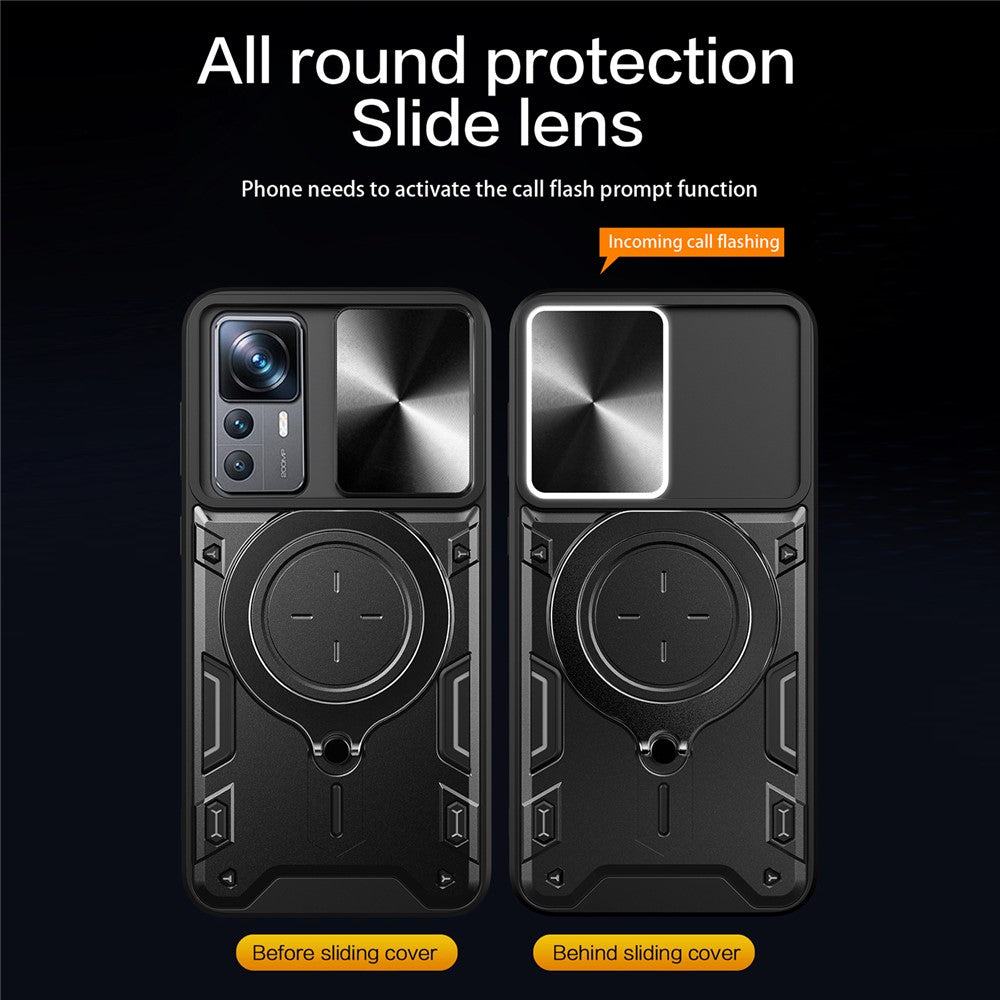 Xiaomi 12T 5G / 12T Pro 5G / Redmi K50 Ultra PC+TPU Ringstödsskydd Skjutbart Linsskydd mobilskal