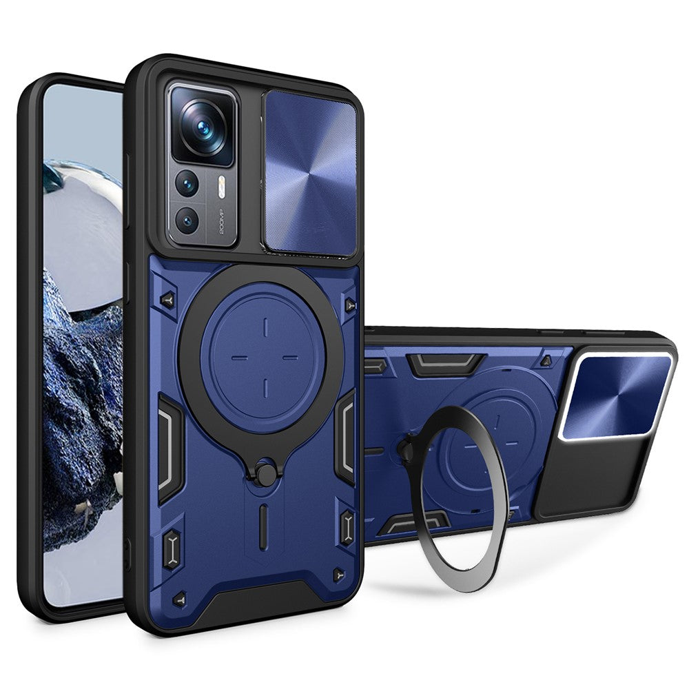 Xiaomi 12T 5G / 12T Pro 5G / Redmi K50 Ultra mobilcover i PC+TPU med ringstøtte og skydebart objektivdæksel
