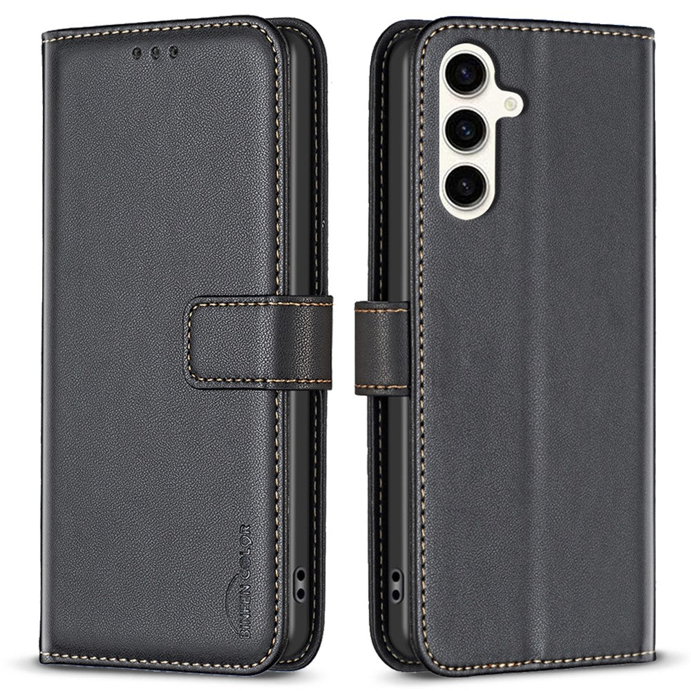 BINFEN COLOR BF17 For Samsung Galaxy S23 FE Phone Cover Drop-proof PU Leather Stand Wallet Case