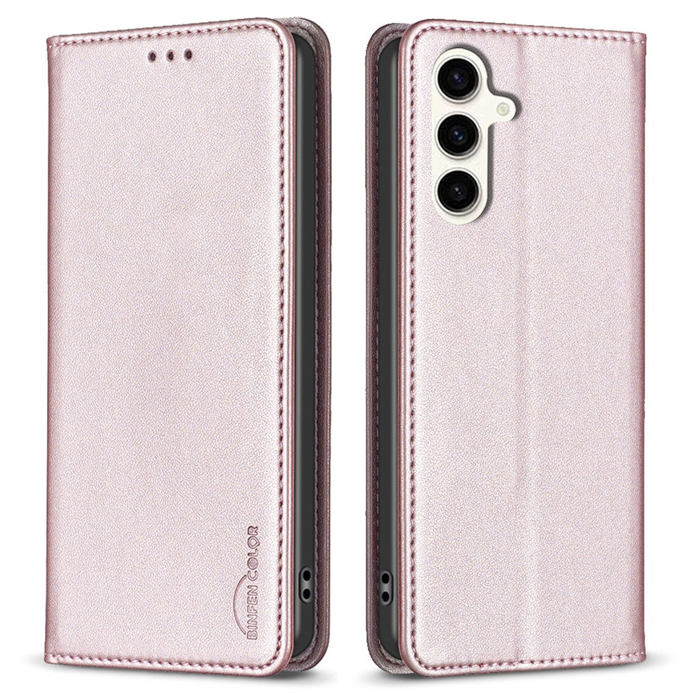 BINFEN COLOR BF18 For Samsung Galaxy S23 FE Auto-absorbed Magnetic Leather Cover Card Holder Phone Case