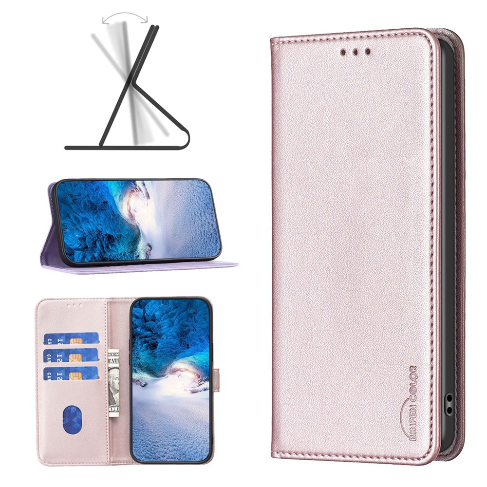 BINFEN COLOR BF18 For Samsung Galaxy S23 FE Auto-absorbed Magnetic Leather Cover Card Holder Phone Case
