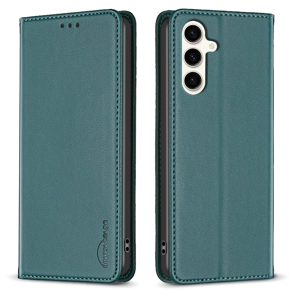 BINFEN COLOR BF18 For Samsung Galaxy S23 FE Auto-absorbed Magnetic Leather Cover Card Holder Phone Case