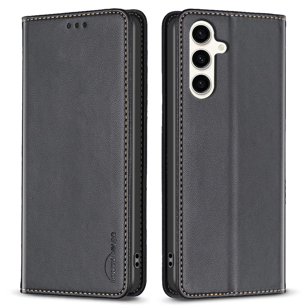 BINFEN COLOR BF18 For Samsung Galaxy S23 FE Auto-absorbed Magnetic Leather Cover Card Holder Phone Case