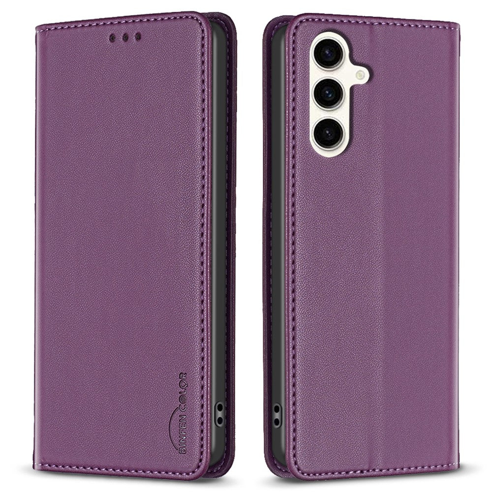 BINFEN COLOR BF18 For Samsung Galaxy S23 FE Auto-absorbed Magnetic Leather Cover Card Holder Phone Case