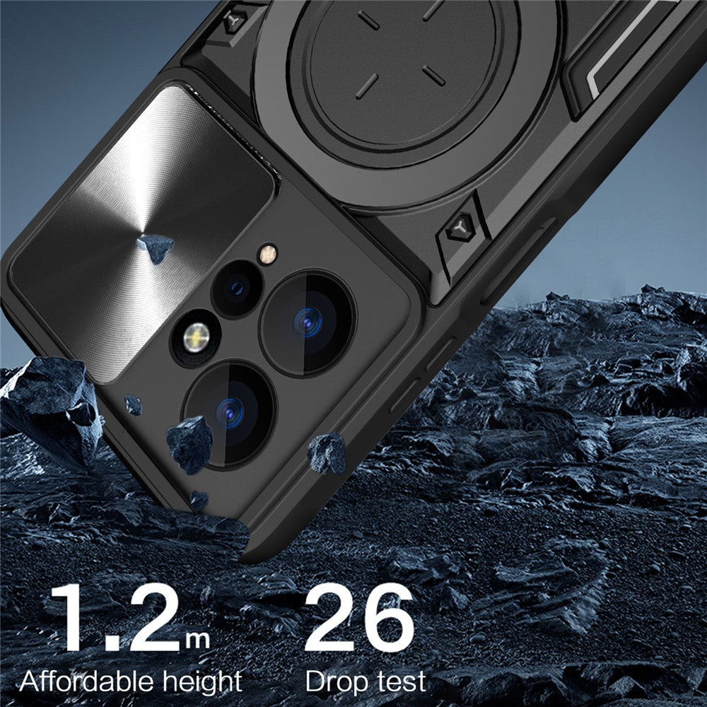 For Xiaomi Redmi Note 12 4G Slide Camera Guard Phone Case PC+TPU Cover with Rotating Kickstand