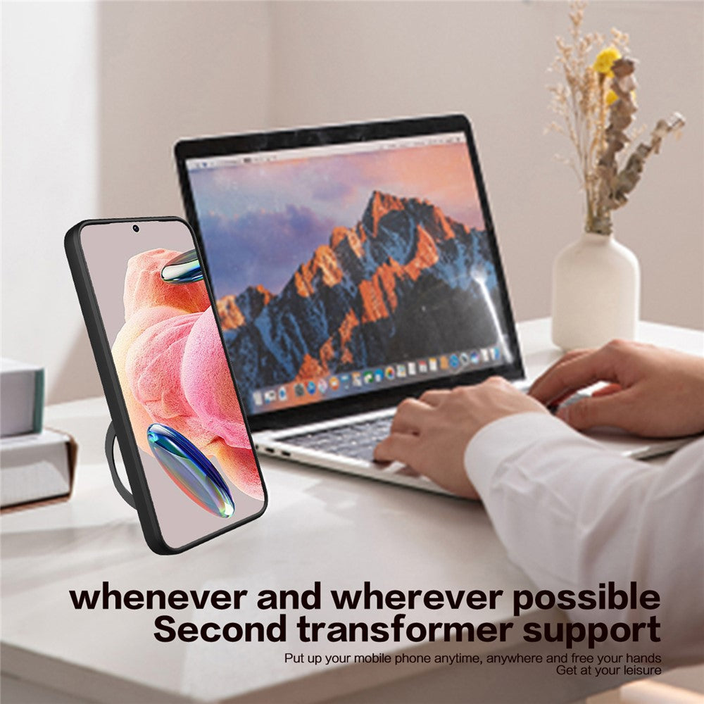 For Xiaomi Redmi Note 12 4G Slide Camera Guard Phone Case PC+TPU Cover with Rotating Kickstand
