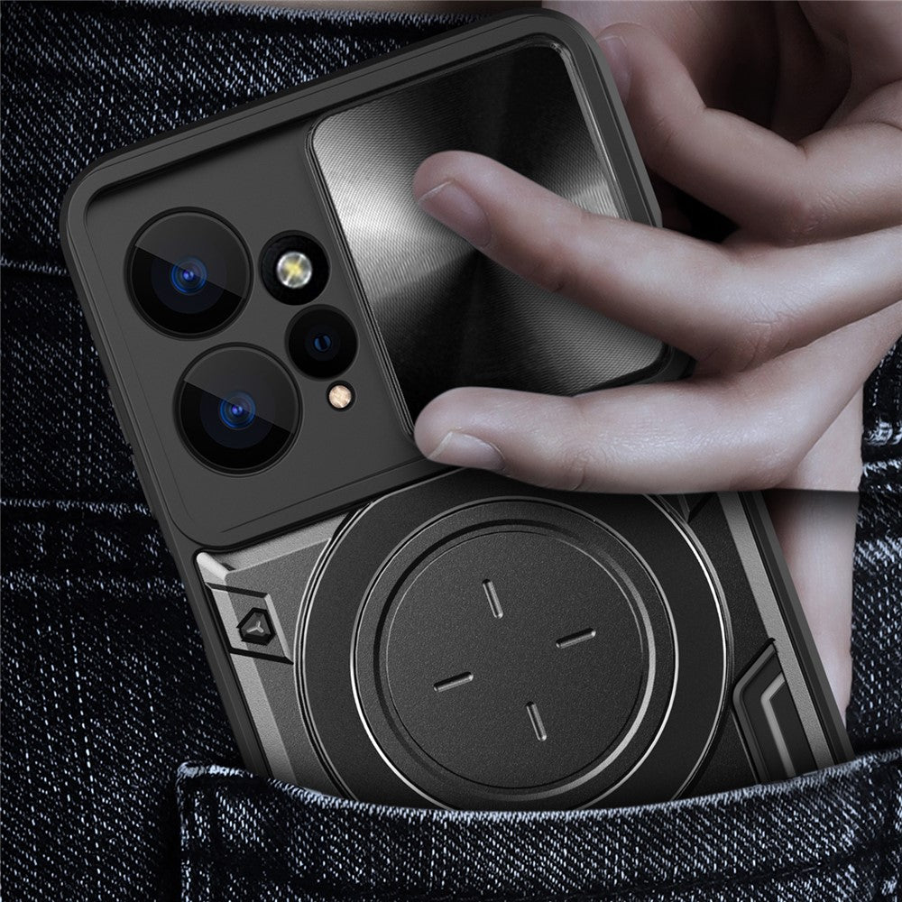 For Xiaomi Redmi Note 12 4G Slide Camera Guard Phone Case PC+TPU Cover with Rotating Kickstand