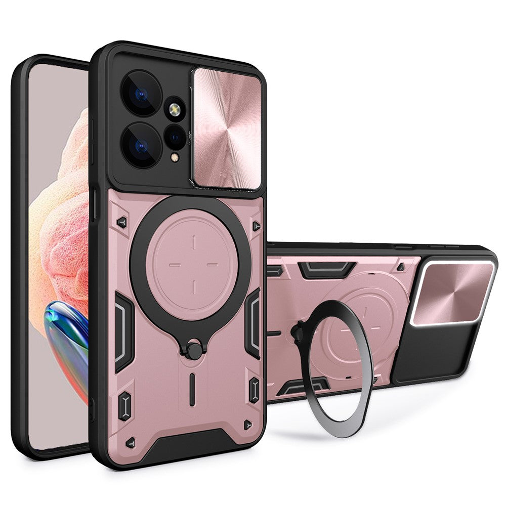 For Xiaomi Redmi Note 12 4G Slide Camera Guard Phone Case PC+TPU Cover with Rotating Kickstand