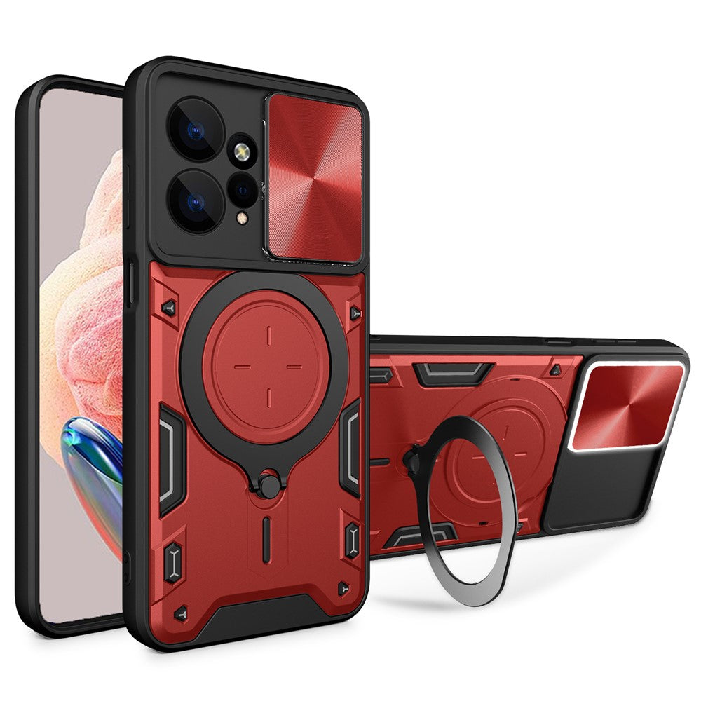 For Xiaomi Redmi Note 12 4G Slide Camera Guard Phone Case PC+TPU Cover with Rotating Kickstand
