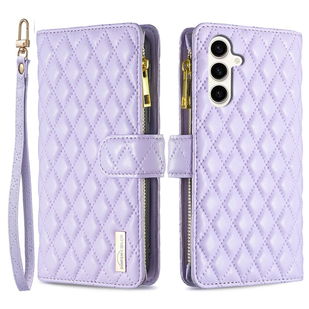 BINFEN COLOR BF Style-15 For Samsung Galaxy S23 FE Zipper Pocket Leather Cover Wallet Stand Phone Case