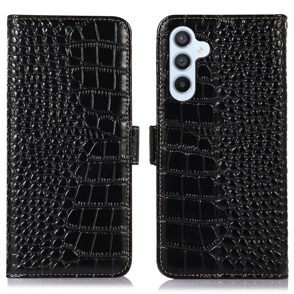 Wallet Phone Case for Samsung Galaxy S23 FE RFID Blocking Genuine Cow Leather Crocodile Texture Stand Cover