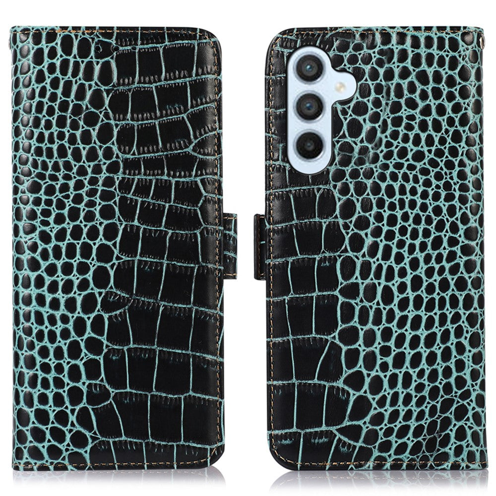 Plånboksfodral till Samsung Galaxy S23 FE RFID-blockerande äkta koläder med krokodilstruktur