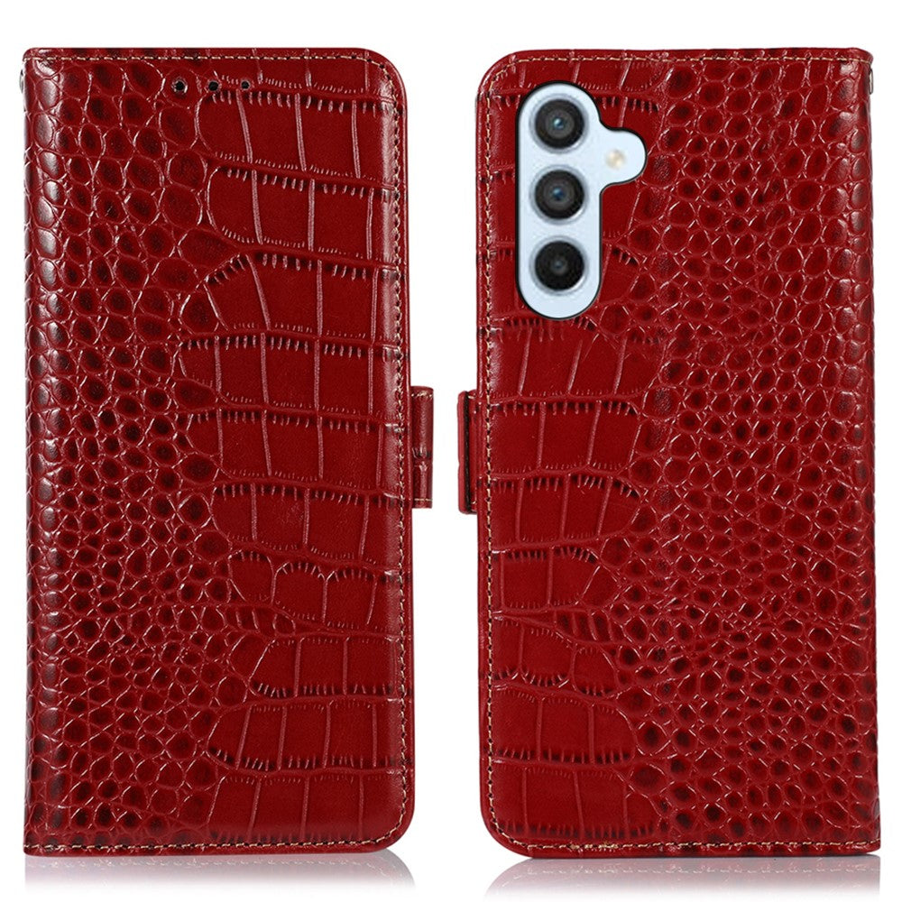 Plånboksfodral till Samsung Galaxy S23 FE RFID-blockerande äkta koläder med krokodilstruktur