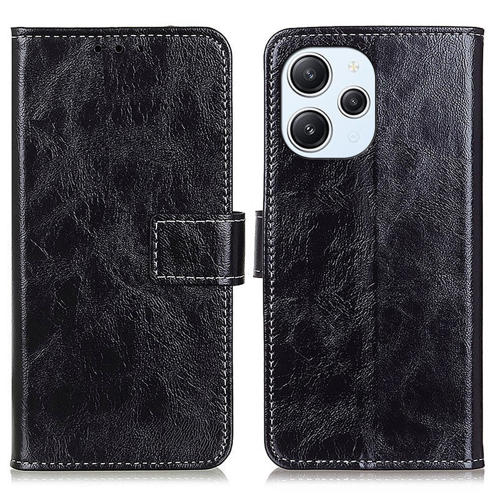Dustproof Cover for Xiaomi Redmi 12 4G , Wallet Stand Retro Crazy Horse Texture Case PU Leather Phone Cover