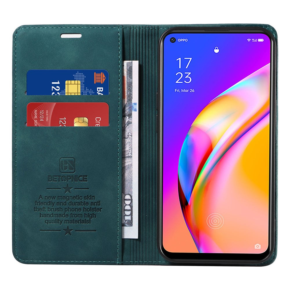 BETOPNICE 003 För Oppo A94 5G / Reno5 Z / F19 Pro+ 5G / A95 5G / Reno6 Z Flip Stand Lädermobilskal RFID-blockerande plånboksfodral