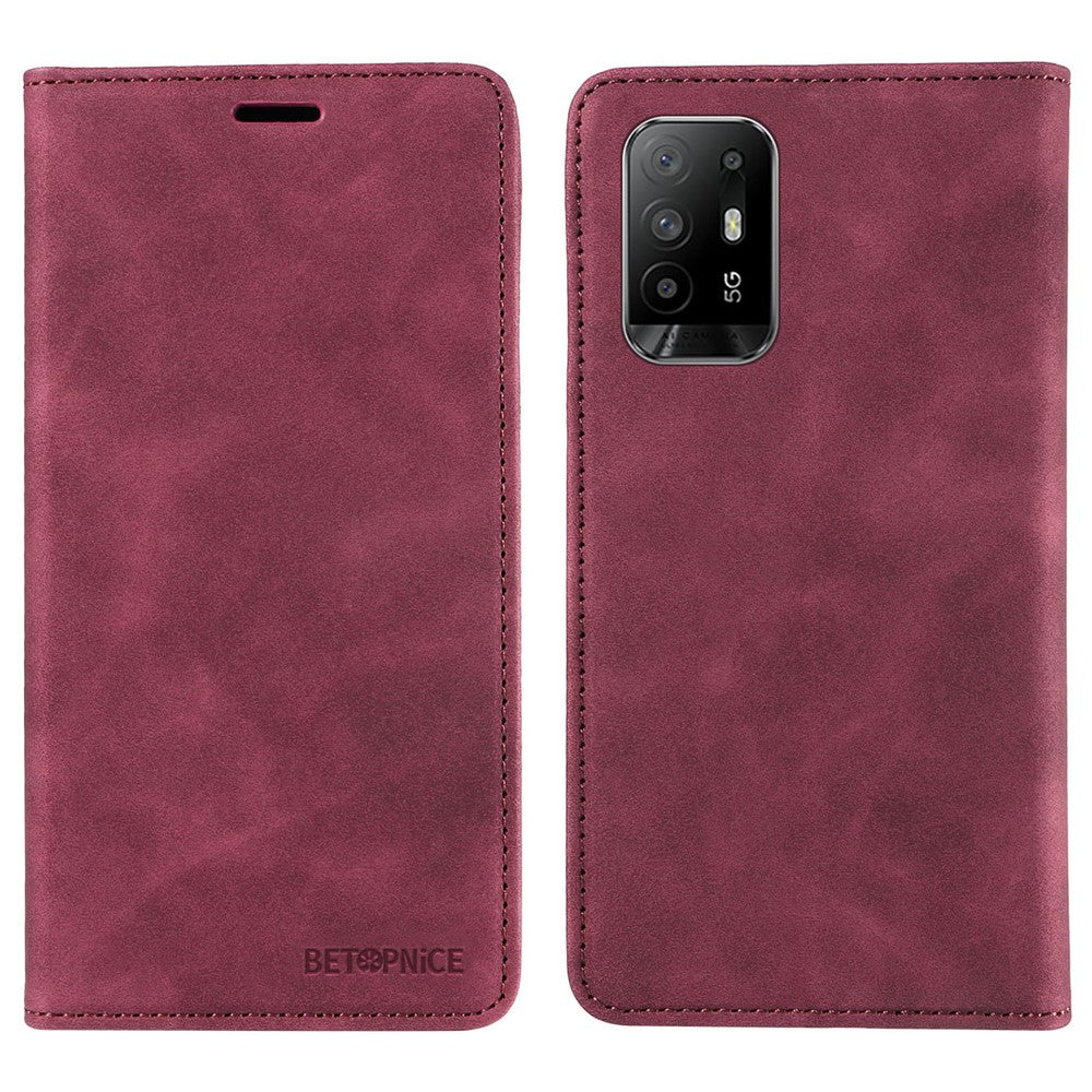 BETOPNICE 003 För Oppo A94 5G / Reno5 Z / F19 Pro+ 5G / A95 5G / Reno6 Z Flip Stand Lädermobilskal RFID-blockerande plånboksfodral