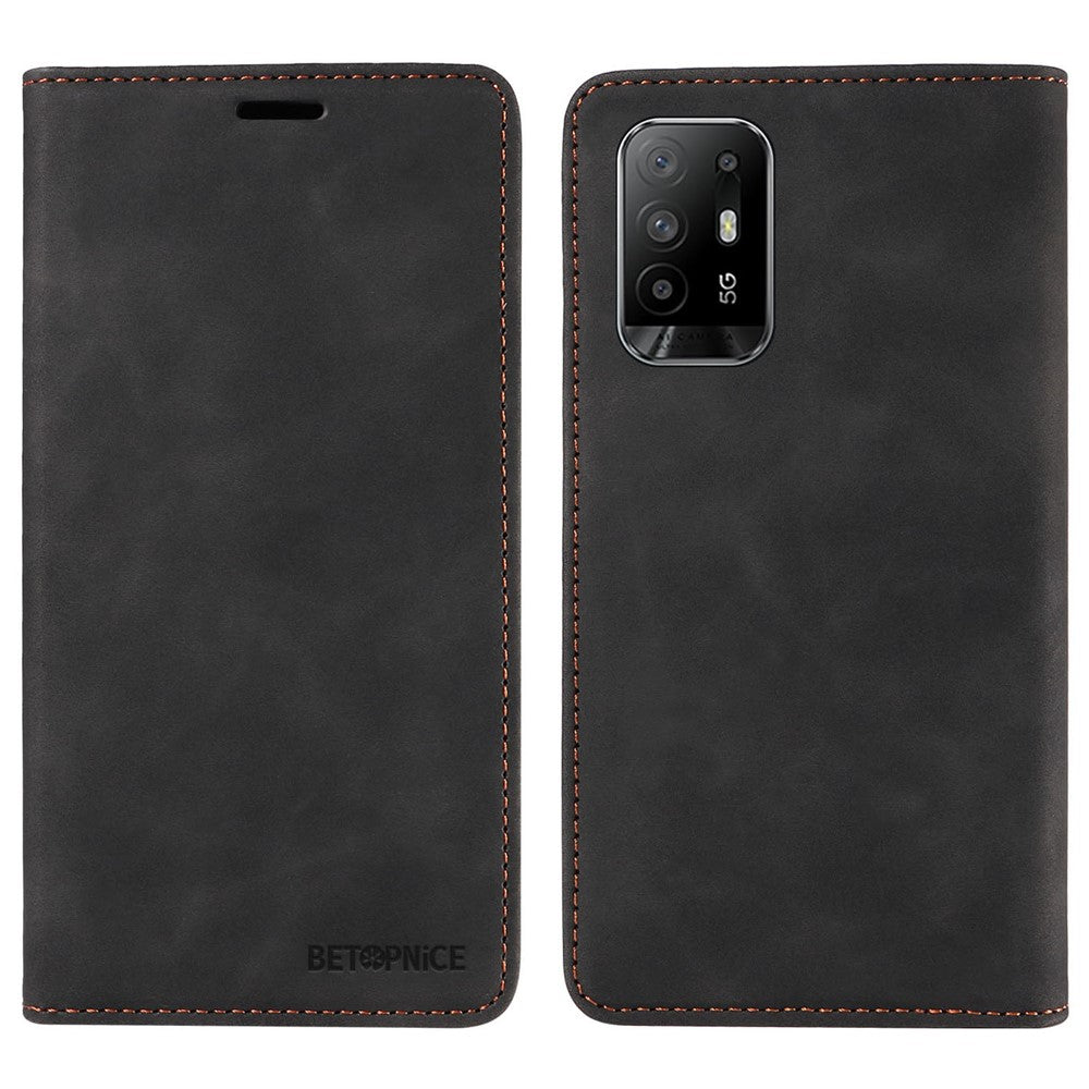 BETOPNICE 003 För Oppo A94 5G / Reno5 Z / F19 Pro+ 5G / A95 5G / Reno6 Z Flip Stand Lädermobilskal RFID-blockerande plånboksfodral
