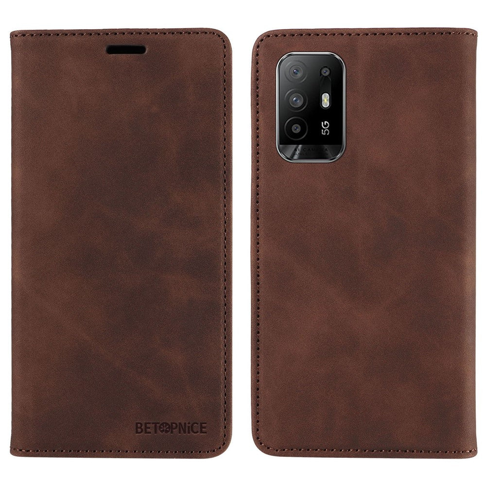 BETOPNICE 003 För Oppo A94 5G / Reno5 Z / F19 Pro+ 5G / A95 5G / Reno6 Z Flip Stand Lädermobilskal RFID-blockerande plånboksfodral