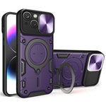 For iPhone 15 Plus Slide Camera Lid Anti-scratch Case Rotating Kickstand PC+TPU Cover