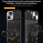 For iPhone 15 Rotating Kickstand PC+TPU Cover Slide Camera Shield Anti-scratch Phone Case