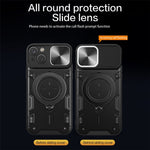 For iPhone 15 Rotating Kickstand PC+TPU Cover Slide Camera Shield Anti-scratch Phone Case