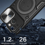 For iPhone 15 Rotating Kickstand PC+TPU Cover Slide Camera Shield Anti-scratch Phone Case