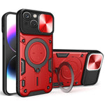 For iPhone 15 Rotating Kickstand PC+TPU Cover Slide Camera Shield Anti-scratch Phone Case