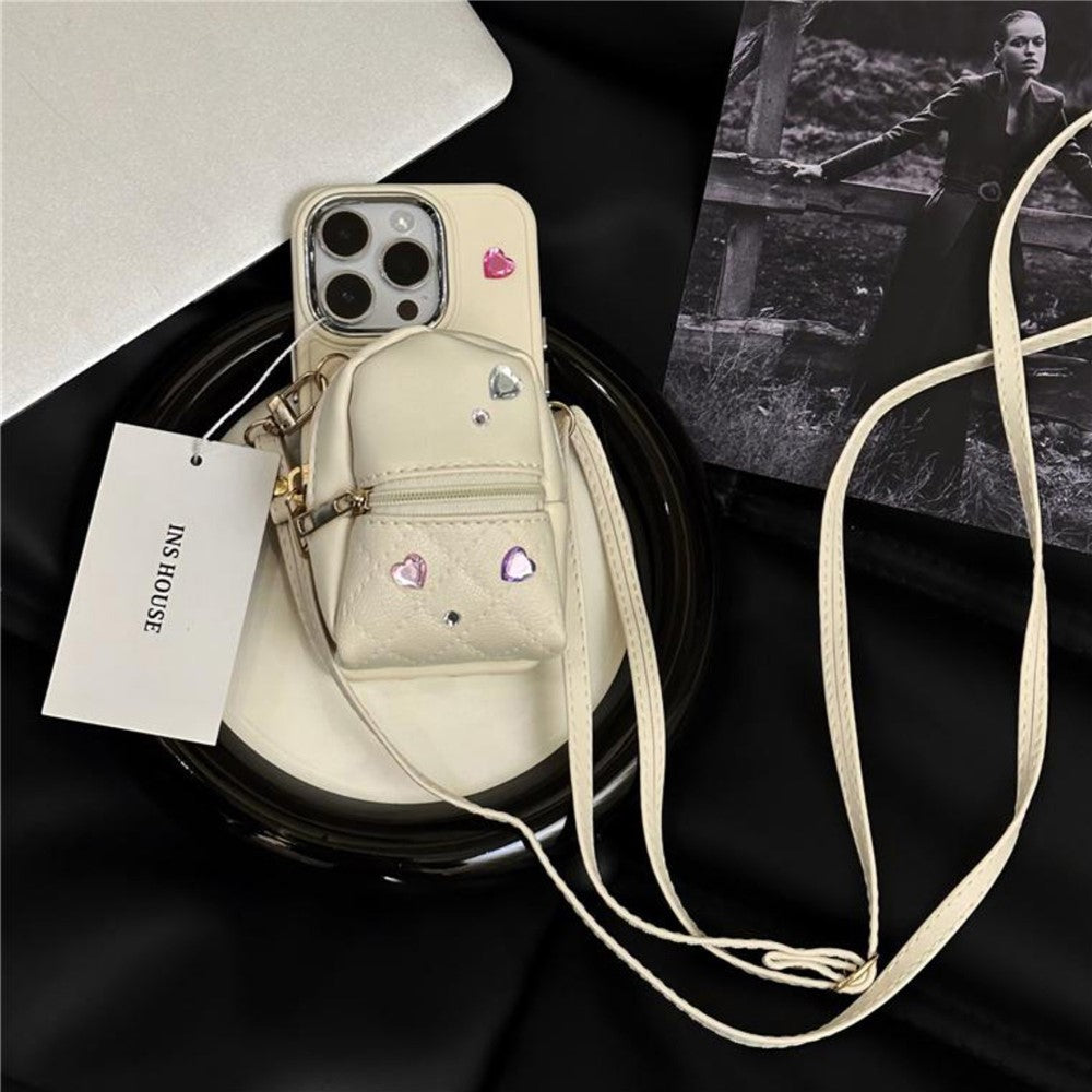 For iPhone 12 Pro Max 6.7 inch PU Leather Mini Schoolbag TPU Phone Case Anti-drop Cover with Shoulder Strap