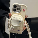 For iPhone 12 Pro Max 6.7 inch PU Leather Mini Schoolbag TPU Phone Case Anti-drop Cover with Shoulder Strap