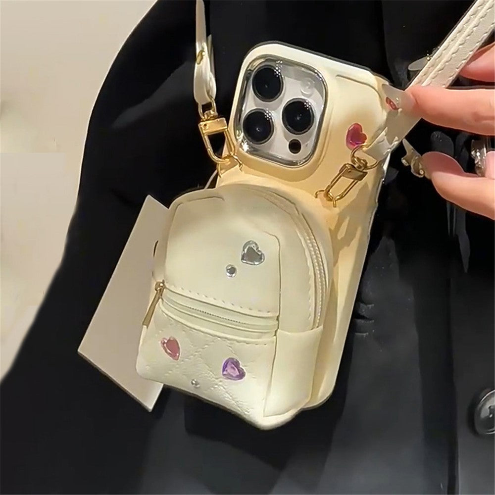 For iPhone 12 Pro Max 6.7 inch PU Leather Mini Schoolbag TPU Phone Case Anti-drop Cover with Shoulder Strap