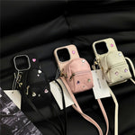 For iPhone 12 Pro Max 6.7 inch PU Leather Mini Schoolbag TPU Phone Case Anti-drop Cover with Shoulder Strap