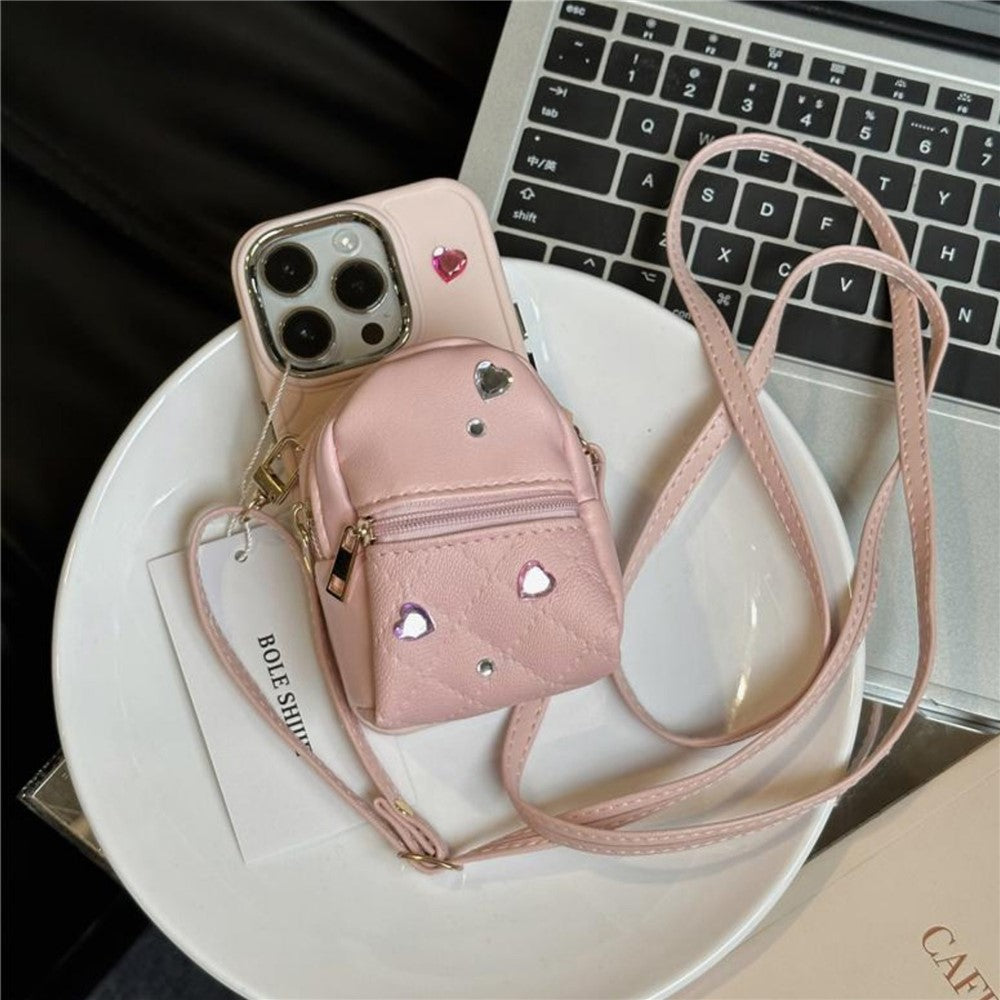 For iPhone 12 Pro Max 6.7 inch PU Leather Mini Schoolbag TPU Phone Case Anti-drop Cover with Shoulder Strap