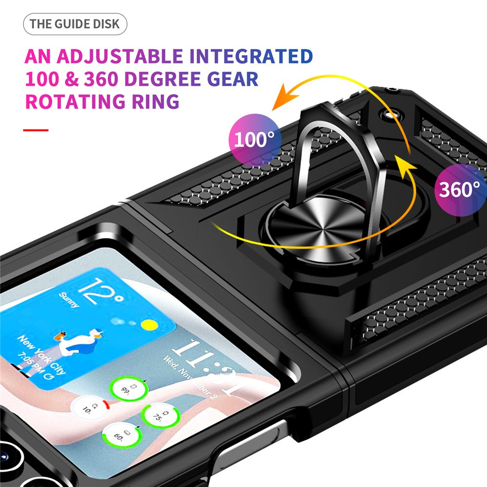 TPU+PC Phone Case for Samsung Galaxy Z Flip5 5G Ring Kickstand Anti-fall Cover with Car Mount Metal Sheet